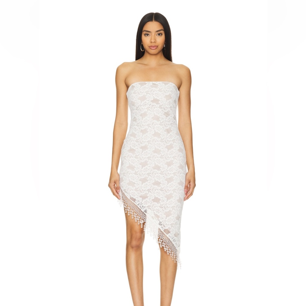 Strapless White Lace Asymmetric Dress